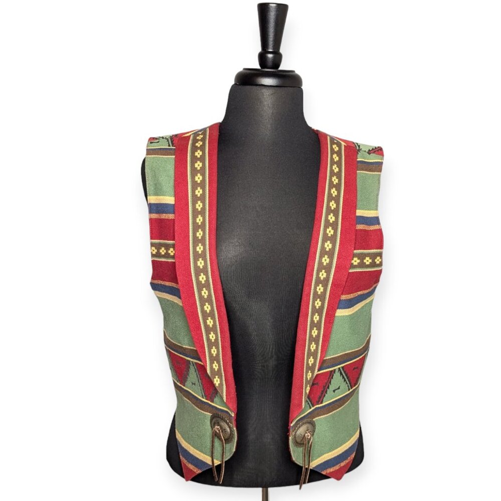 Vintage Pine Cove Southwestern Style Open Front Vest Size Medium